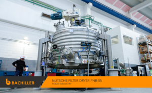 5,000 L FNB-5S Nutsche Filter Dryer manufactured by Bachiller in AISI 316L stainless steel for the food industry.